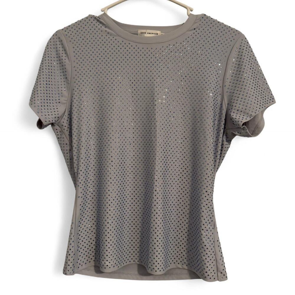 Good American 90s fairycore slinky glam sky blue stretchy rhinestone top size L